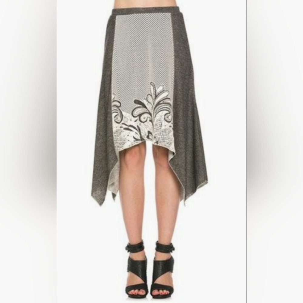Oddy Anthropologie Jacquard Sharkbite Asymmetrical Skirt Gray Unique Size Large